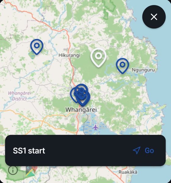Map of the rally places around Whangarei